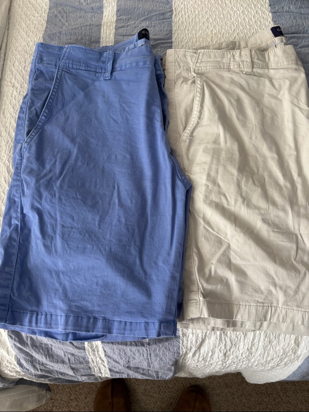 Men's Flat Front Cotton Shorts in Blue and Sand